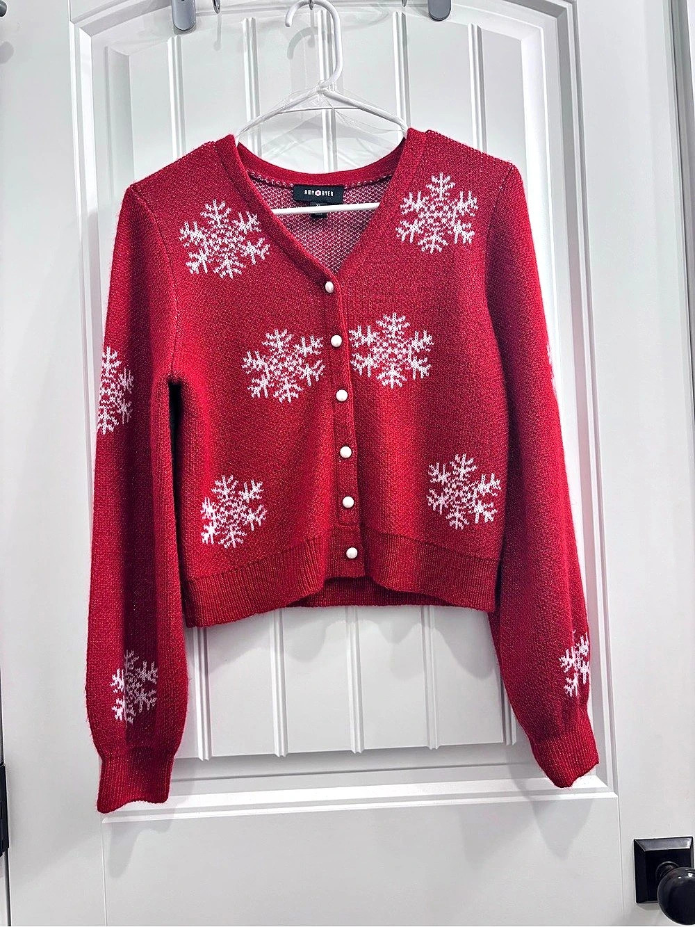 Amy Byer Red & White Snowflake Cardigan